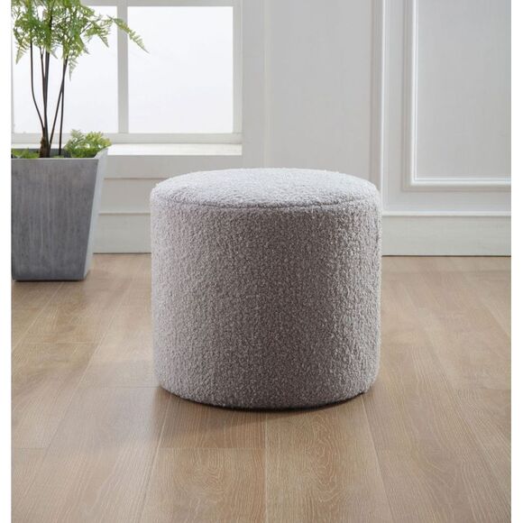 WOVENBYRD - 19" Round Pouf Ottoman Gray Faux Shearling Lightwe Gray - Picture 2 of 4